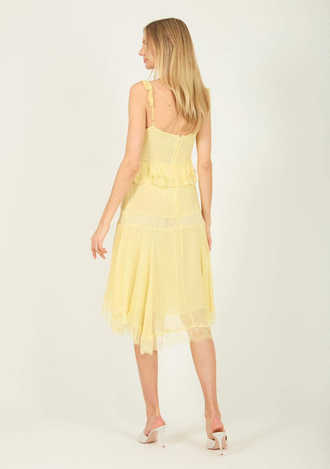 Lenore Mid Dress - Silk Crinkle Chiffon with Lace