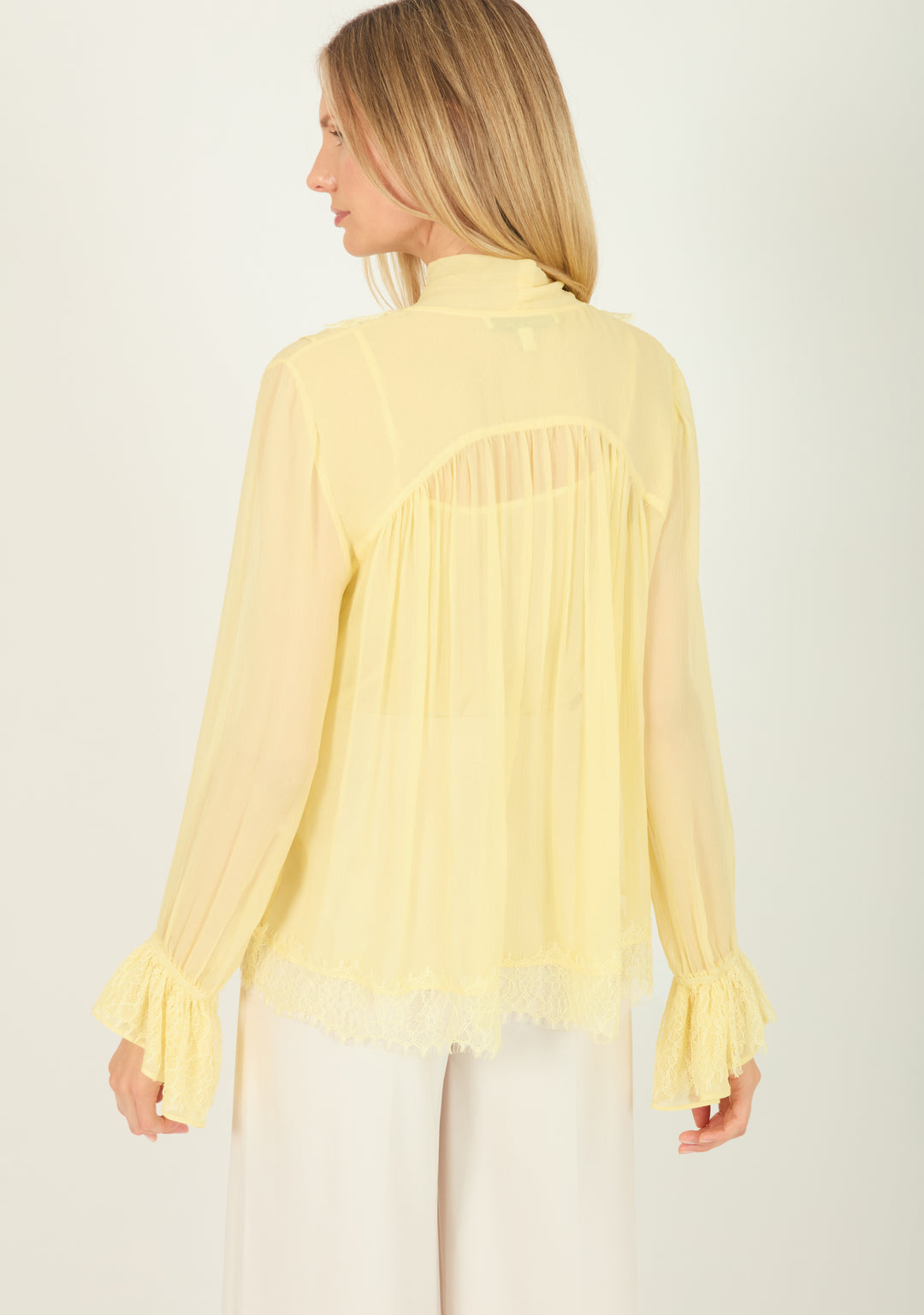 Davina  Blouse - 100% Silk Crinkle Chiffon with Lace