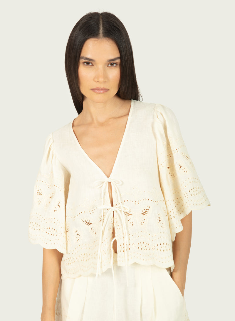 Floria Top - Cotton Linen with Embroidery