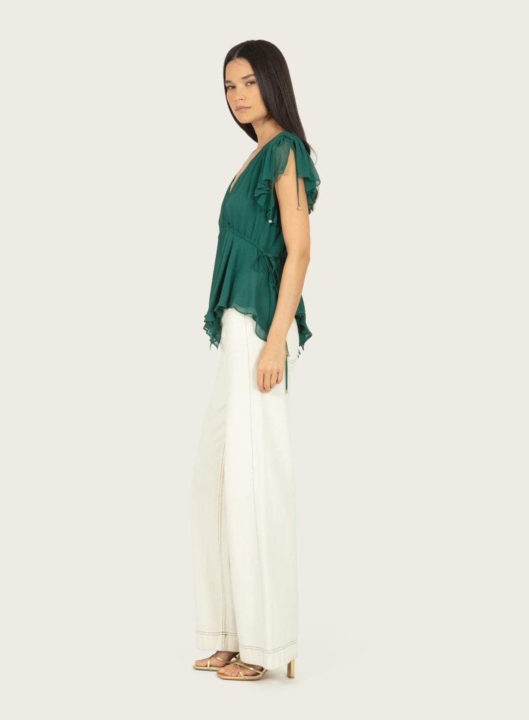 Thea Top - Persian Green - 100% Silk Crinkle Chiffon