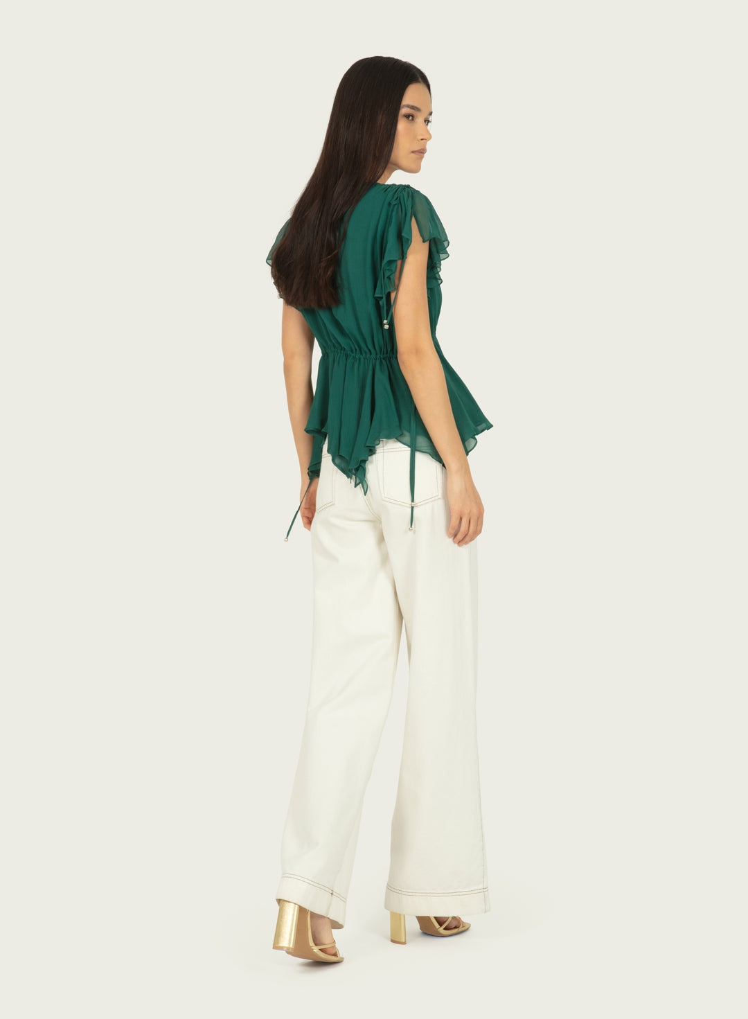 Thea Top - Persian Green - 100% Silk Crinkle Chiffon