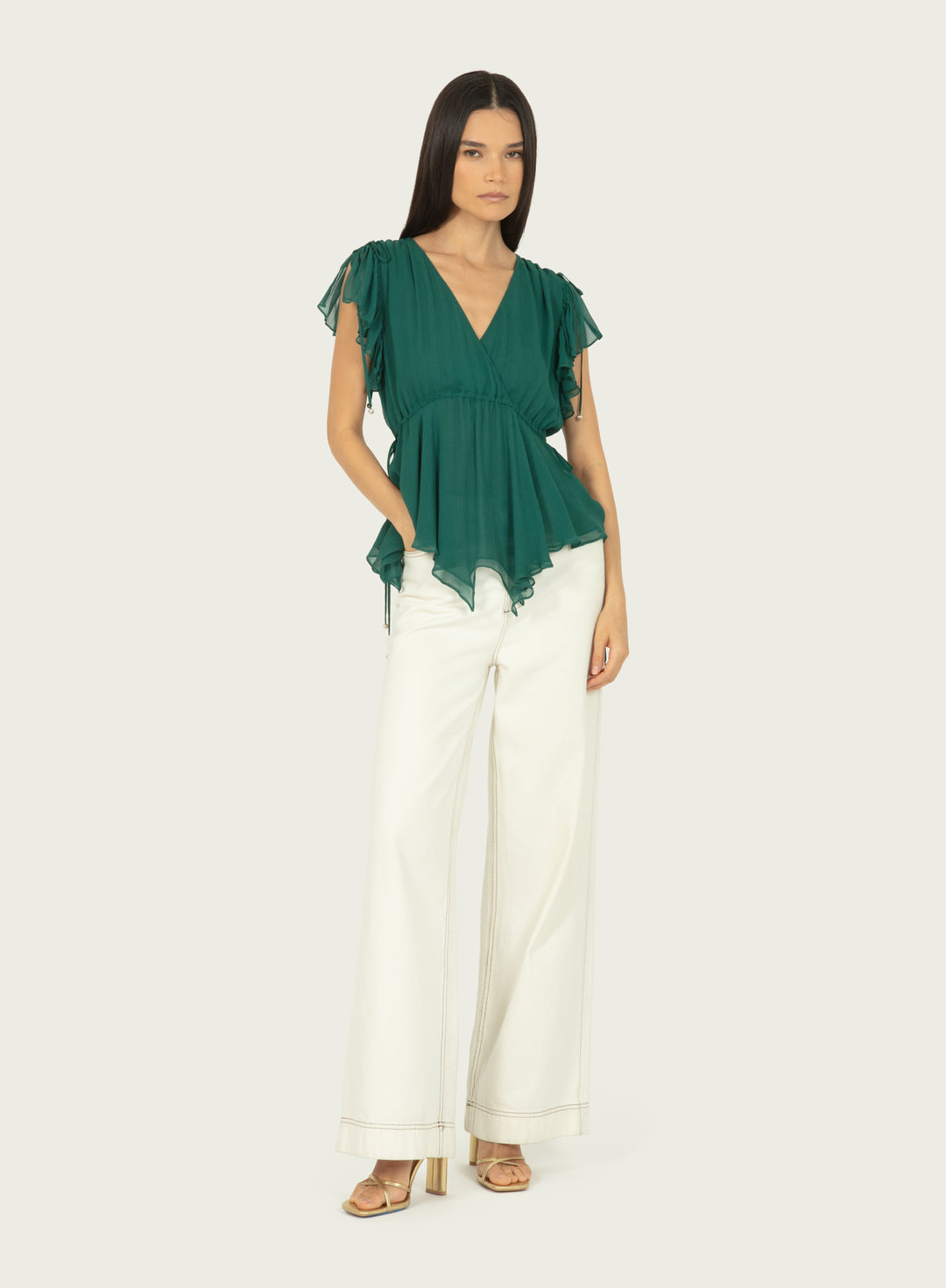 Thea Top - Persian Green - 100% Silk Crinkle Chiffon