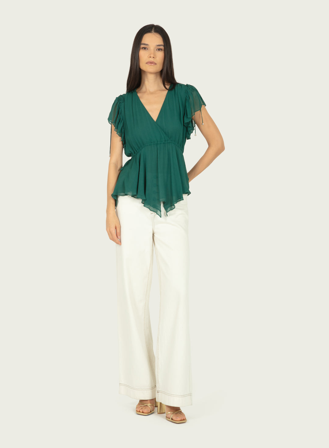 Thea Top - Persian Green - 100% Silk Crinkle Chiffon
