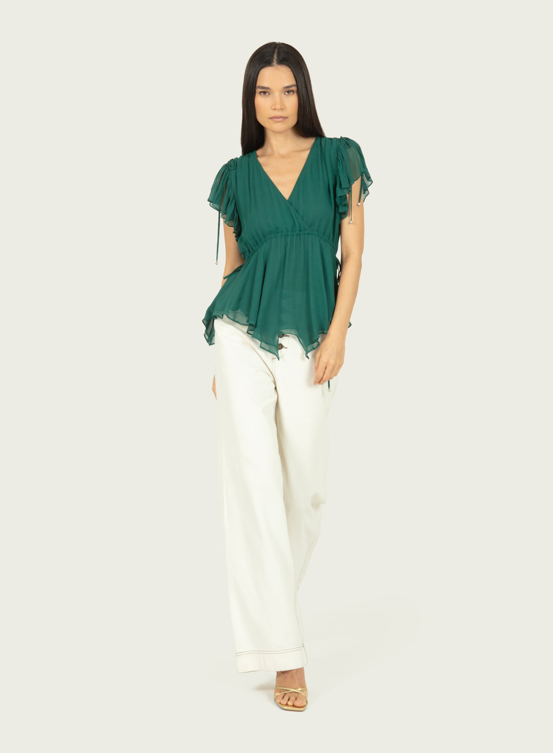 Thea Top - Persian Green - 100% Silk Crinkle Chiffon