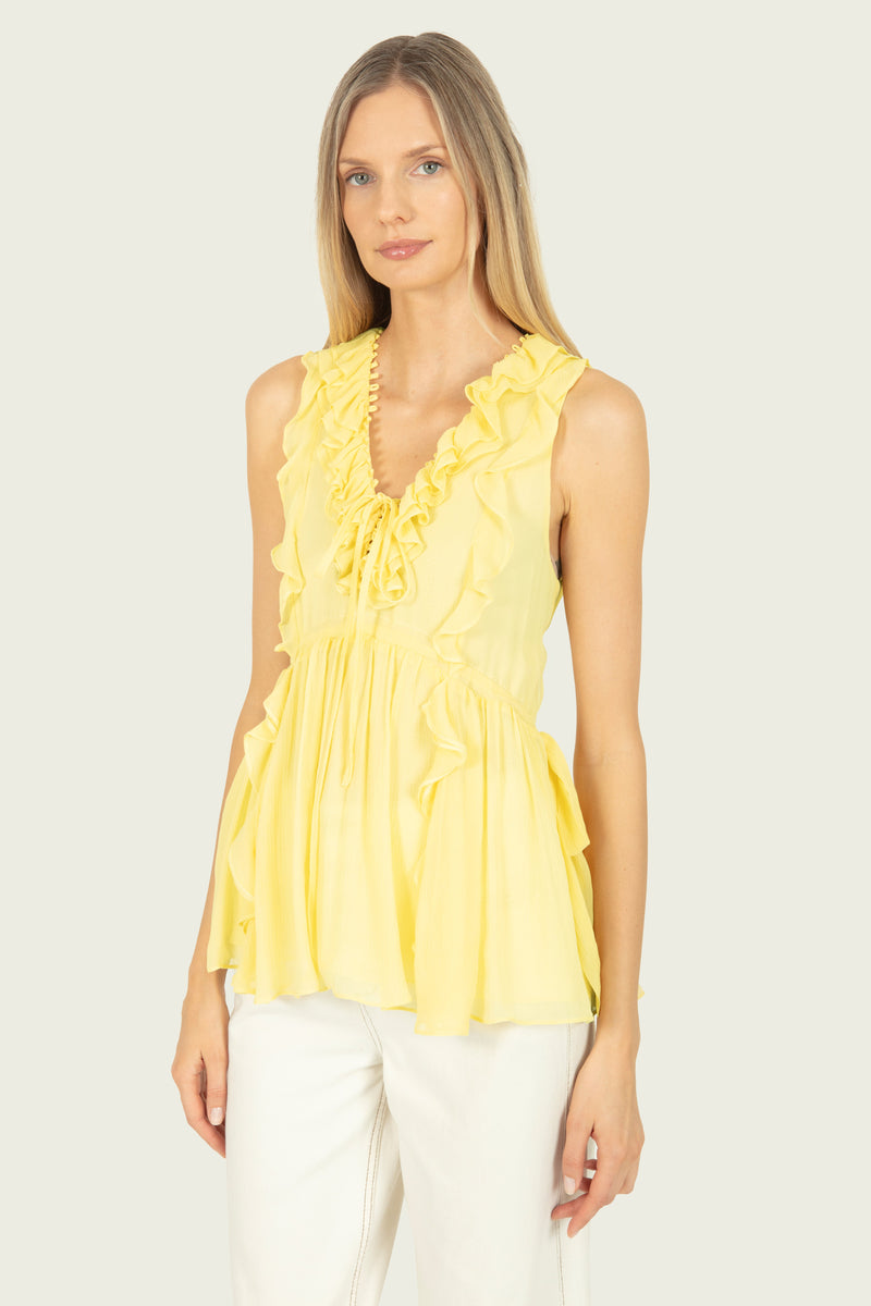 Madison Top - Lemon Sorbet - 100% Silk Crinkle Chiffon