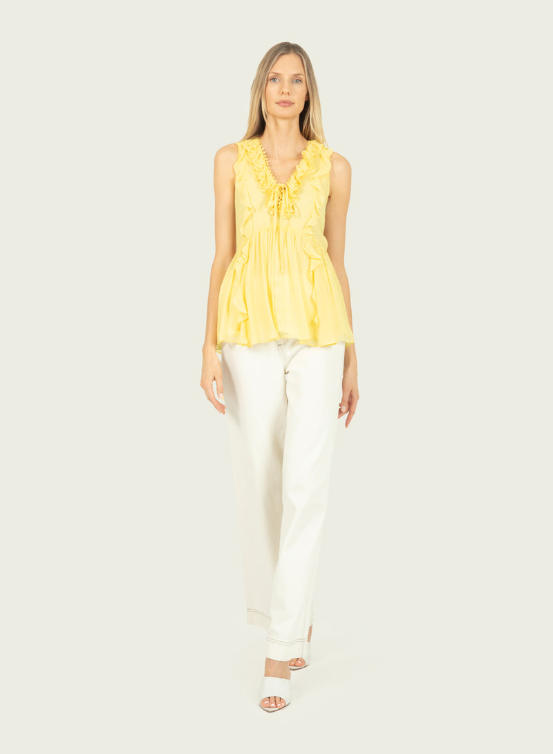 Madison Top - Lemon Sorbet - 100% Silk Crinkle Chiffon