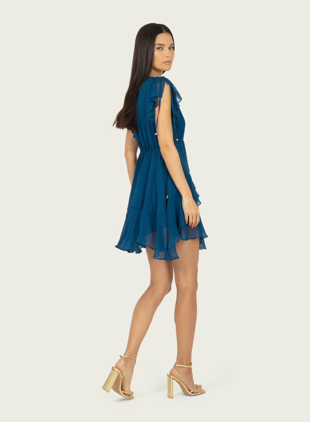 Thea Dress - Deep Blue Sea - 100% Silk Crinkle Chiffon