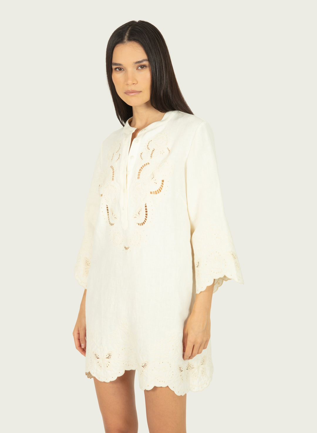 Navia Dress - Cotton Linen with Embroidery