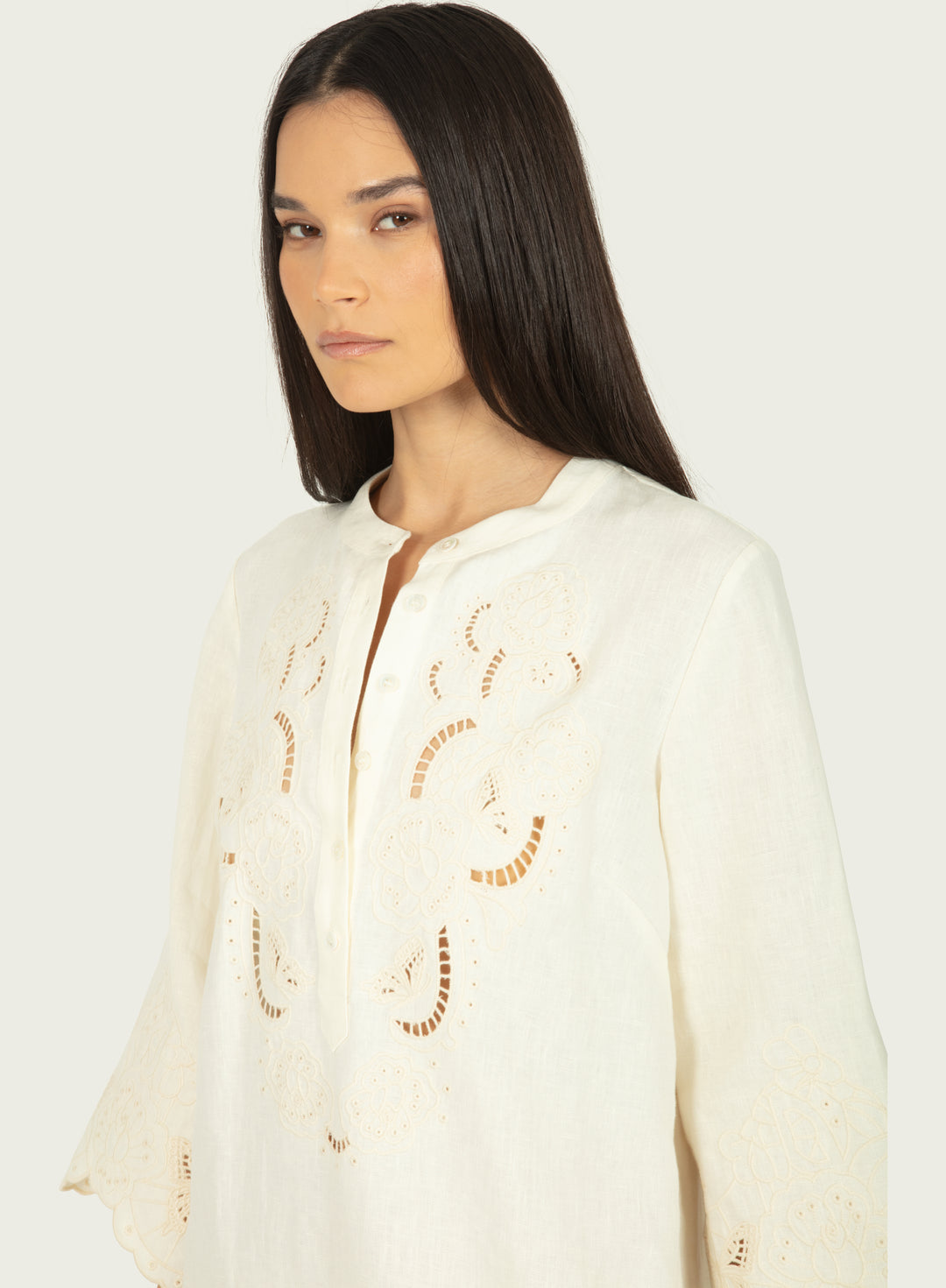 Navia Dress - Cotton Linen with Embroidery