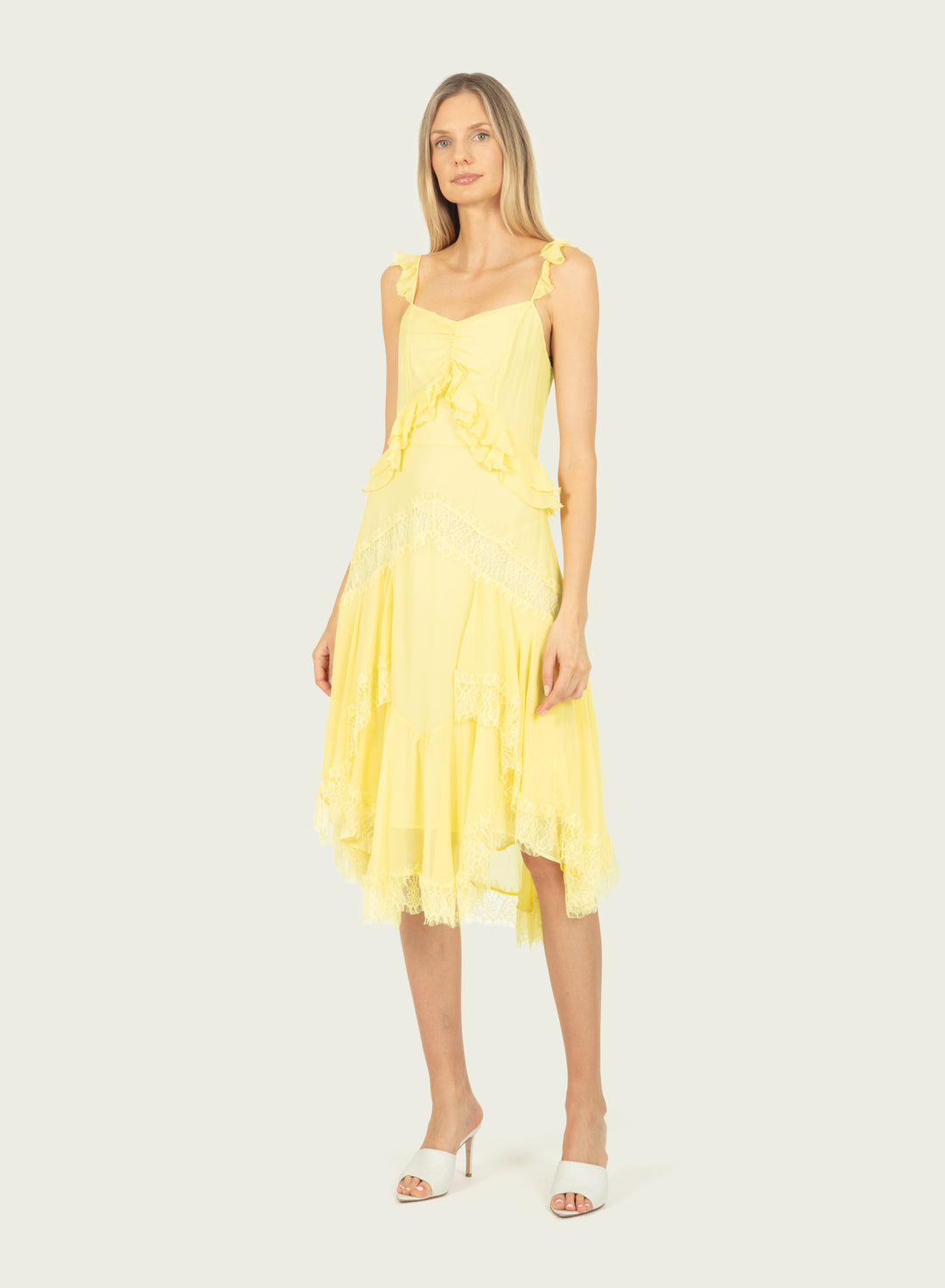 Lenore Midi Dress - 100% Silk Crinkle Chiffon with Lace