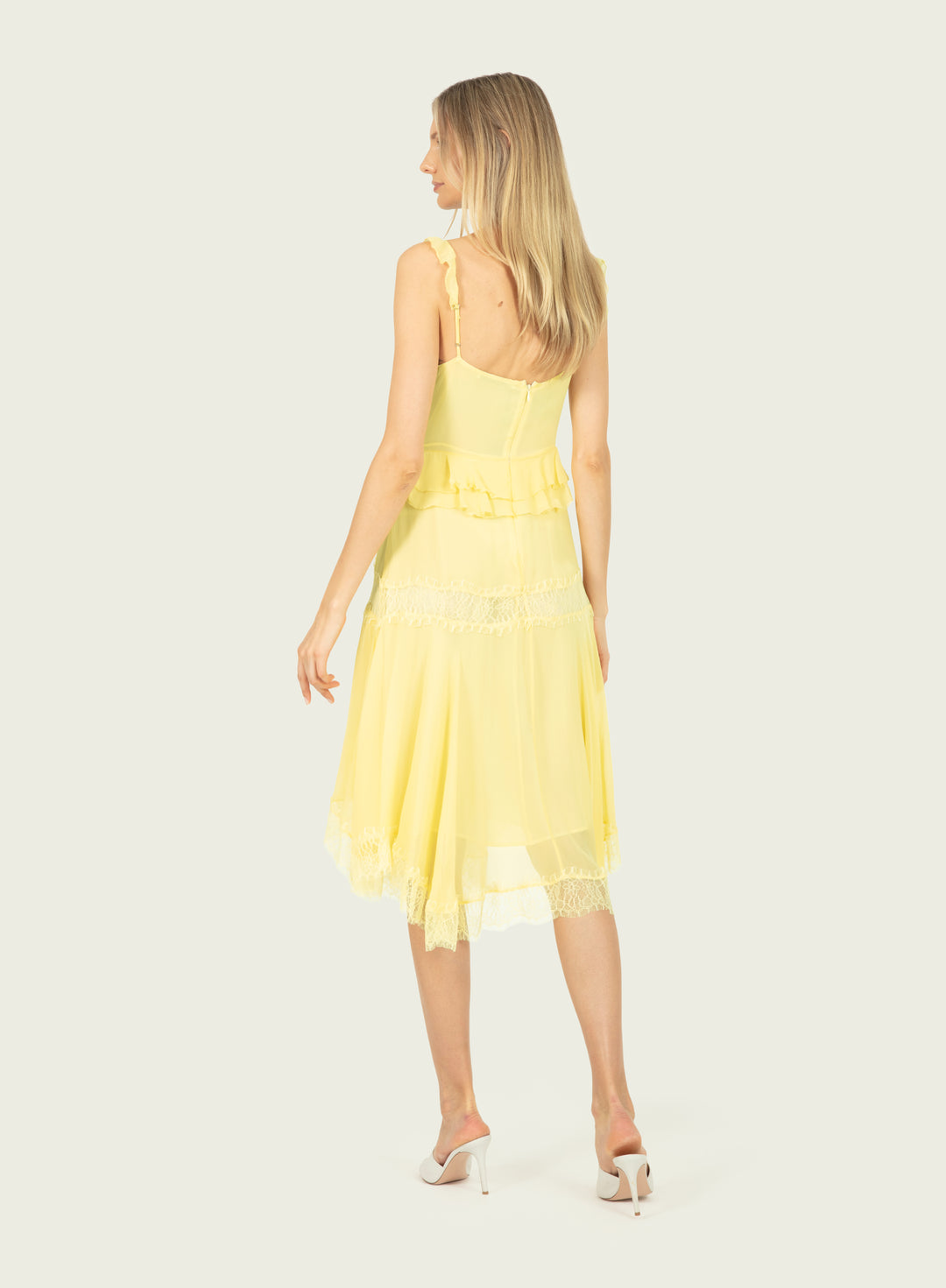 Lenore Midi Dress - 100% Silk Crinkle Chiffon with Lace