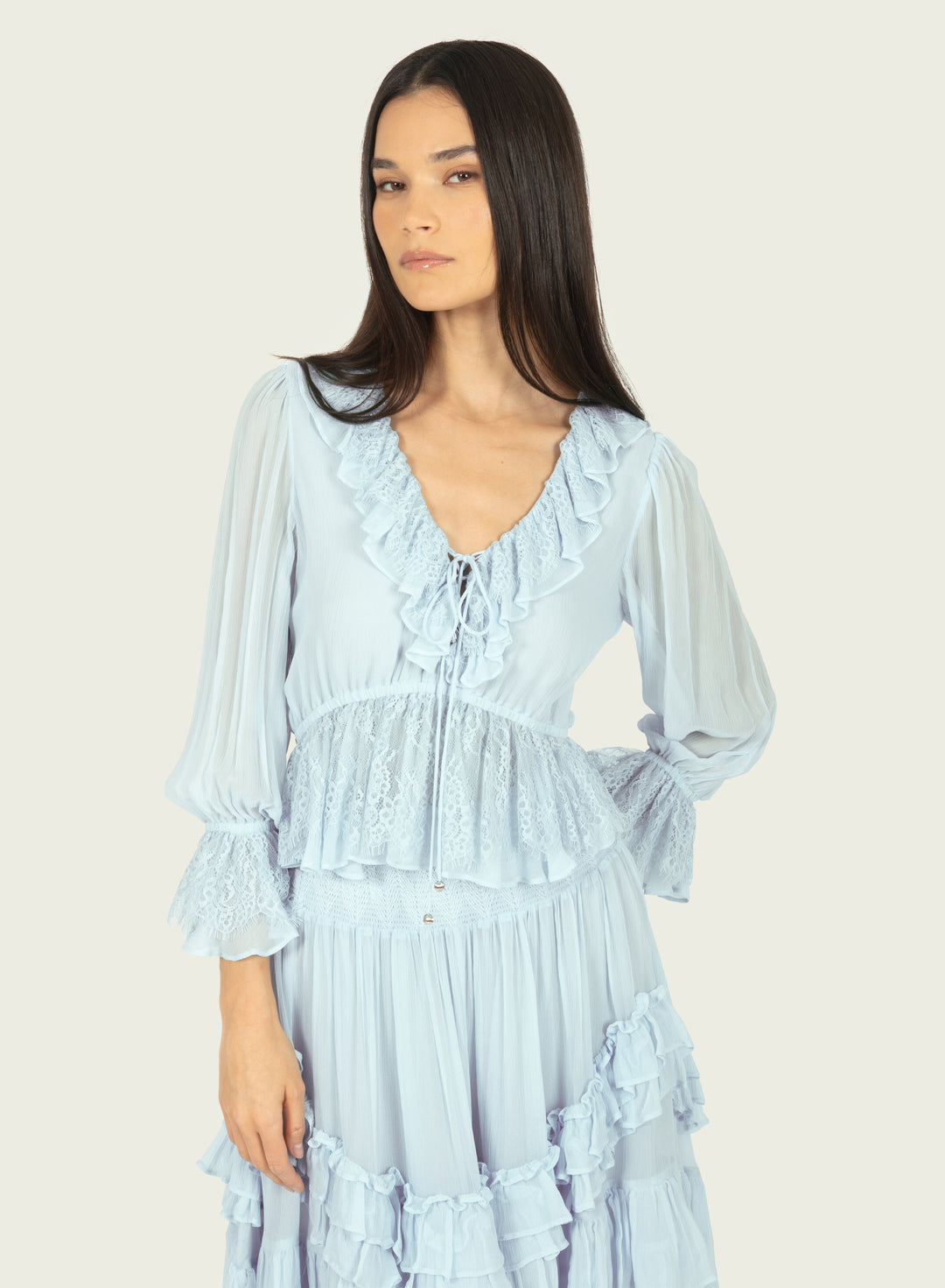 Milana Top - 100% Silk Crinkle Chiffon with Lace