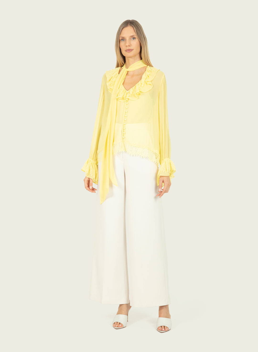 Davina  Blouse - 100% Silk Crinkle Chiffon with Lace