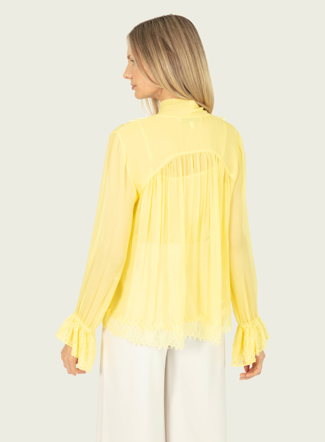 Davina  Blouse - 100% Silk Crinkle Chiffon with Lace