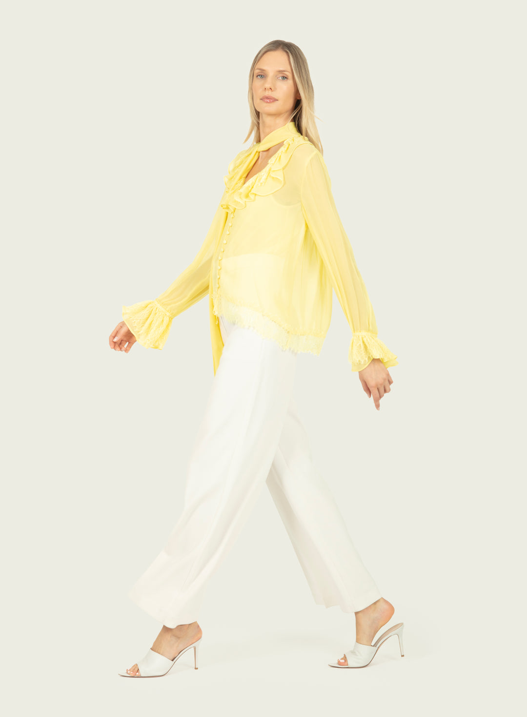 Davina  Blouse - 100% Silk Crinkle Chiffon with Lace