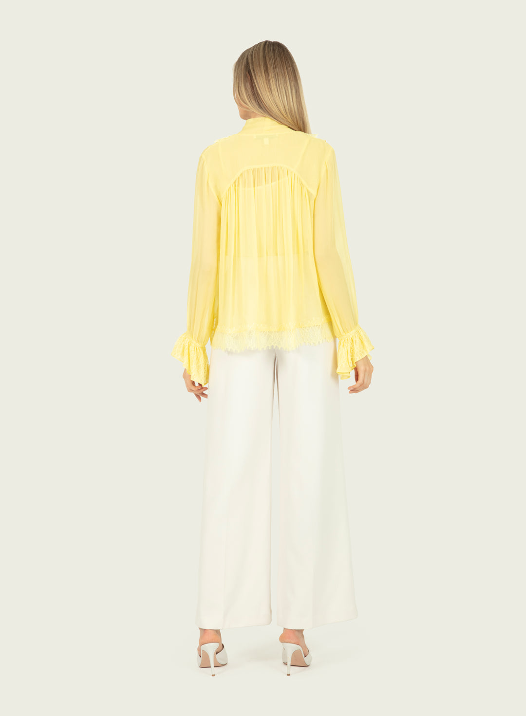 Davina  Blouse - 100% Silk Crinkle Chiffon with Lace