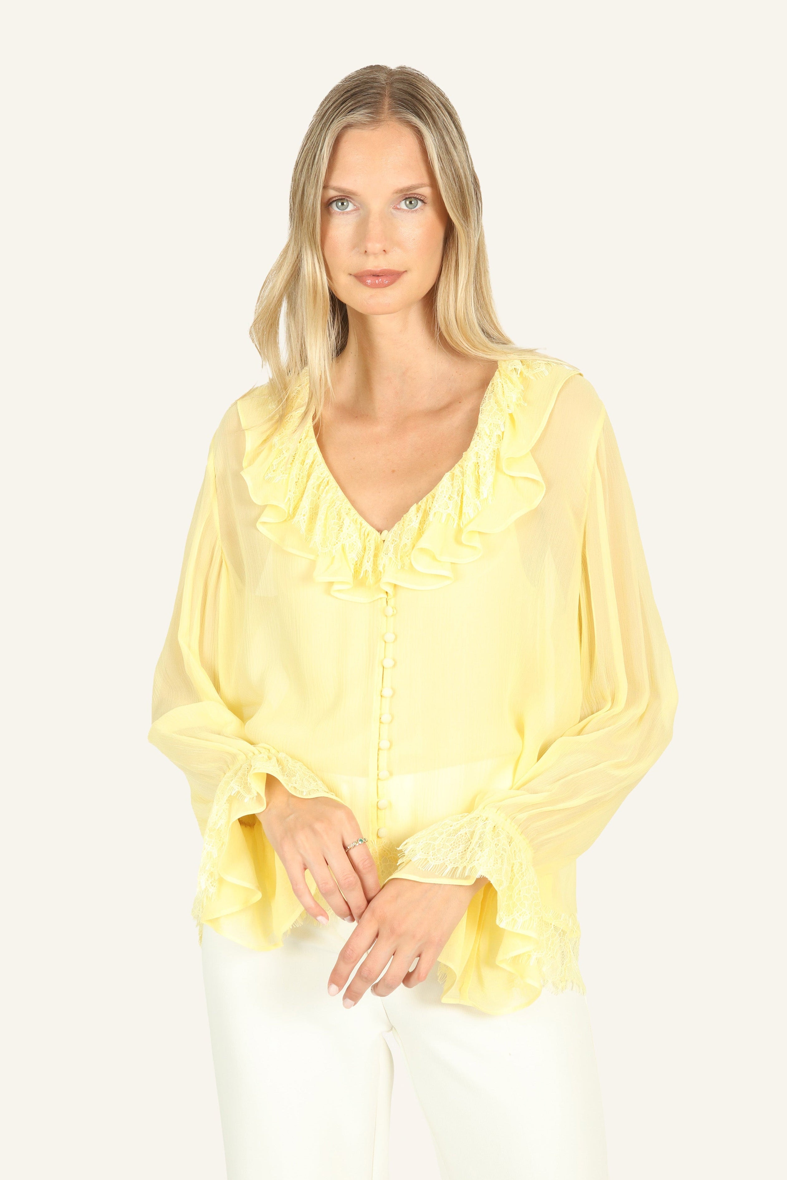 Davina Blouse - 100% Silk Crinkle Chiffon with Lace – SECRET