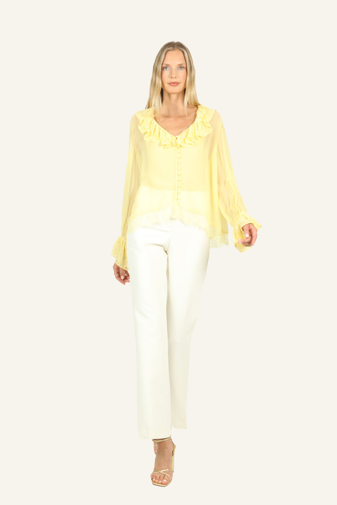 Davina  Blouse - 100% Silk Crinkle Chiffon with Lace