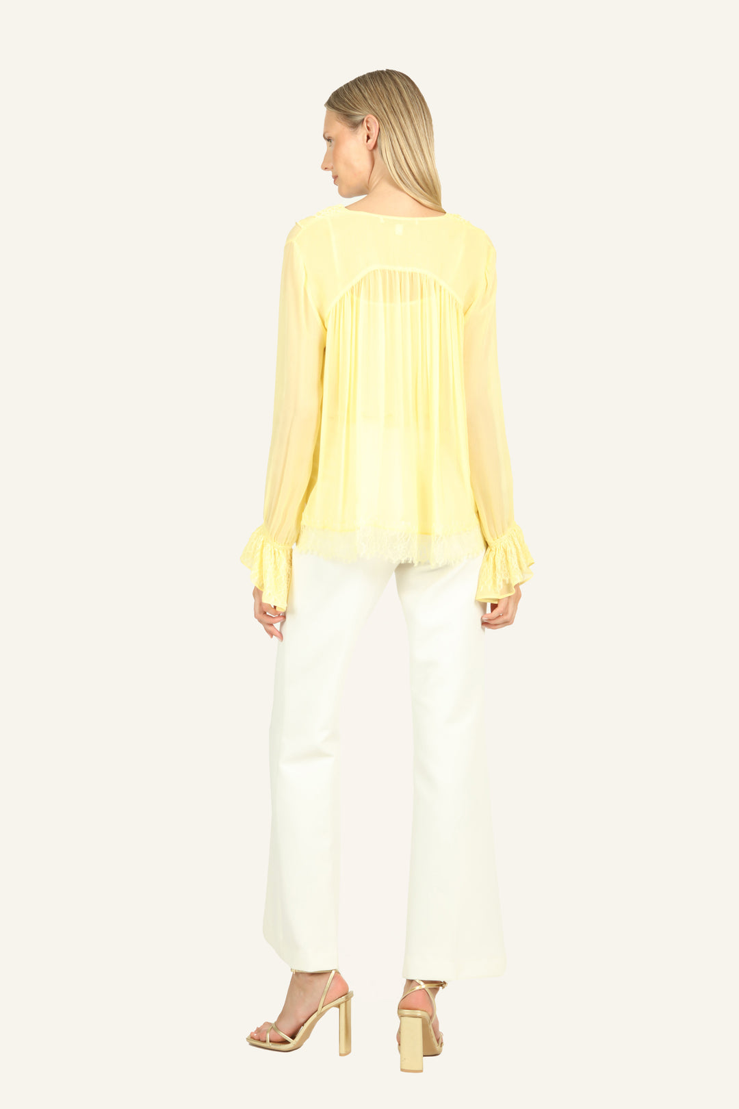 Davina  Blouse - 100% Silk Crinkle Chiffon with Lace