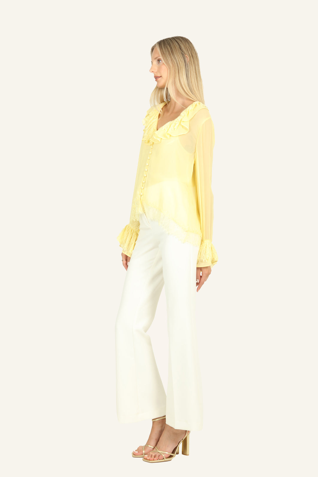 Davina  Blouse - 100% Silk Crinkle Chiffon with Lace