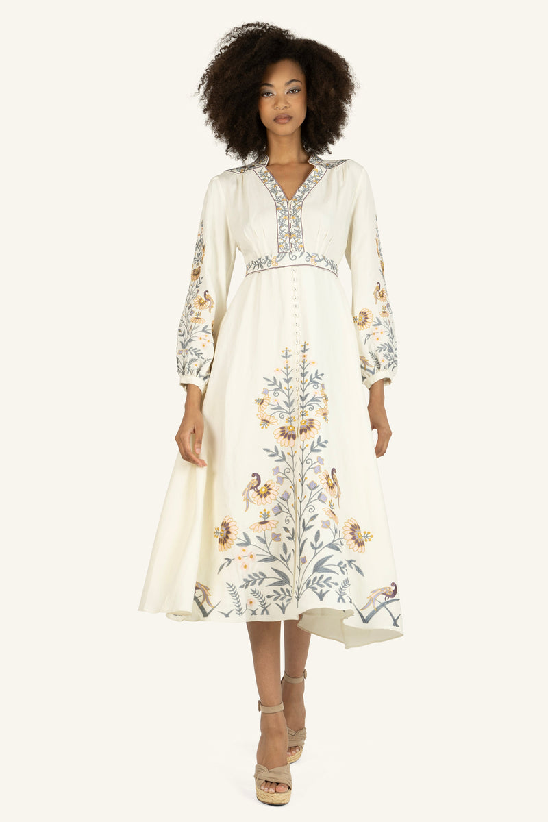 Della Dress - Silk Linen with Embroidery