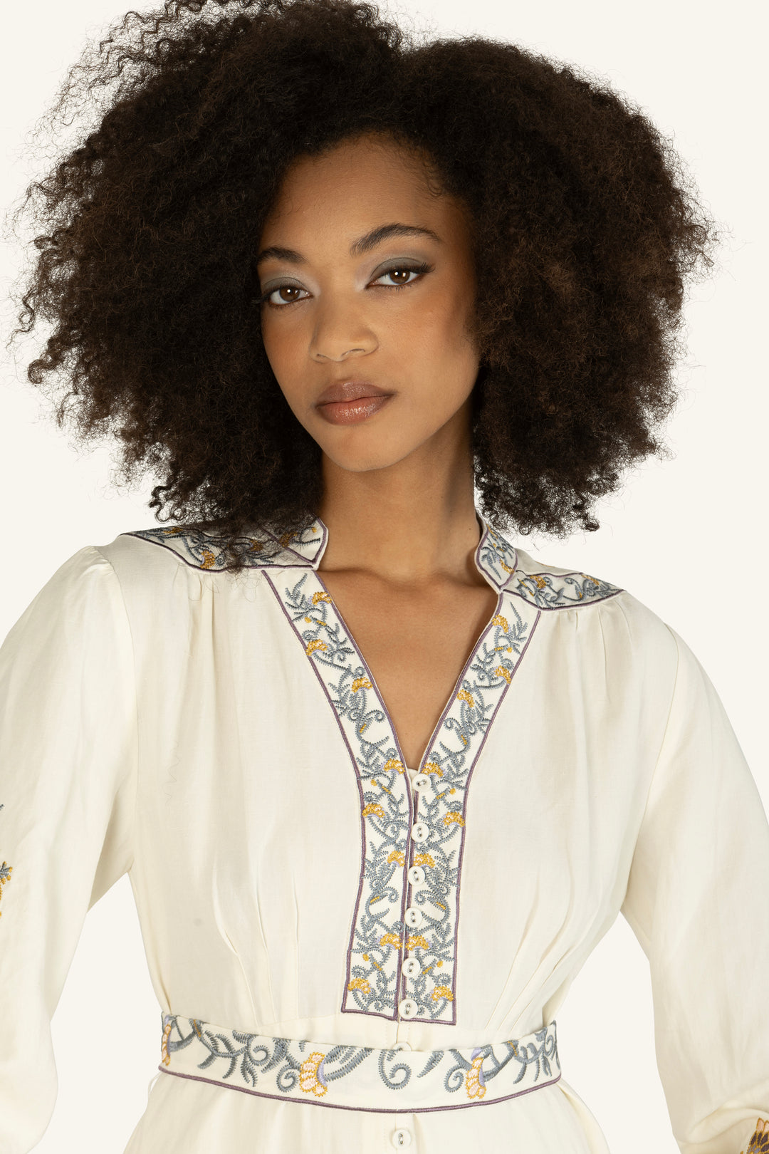 Della Dress - Silk Linen with Embroidery