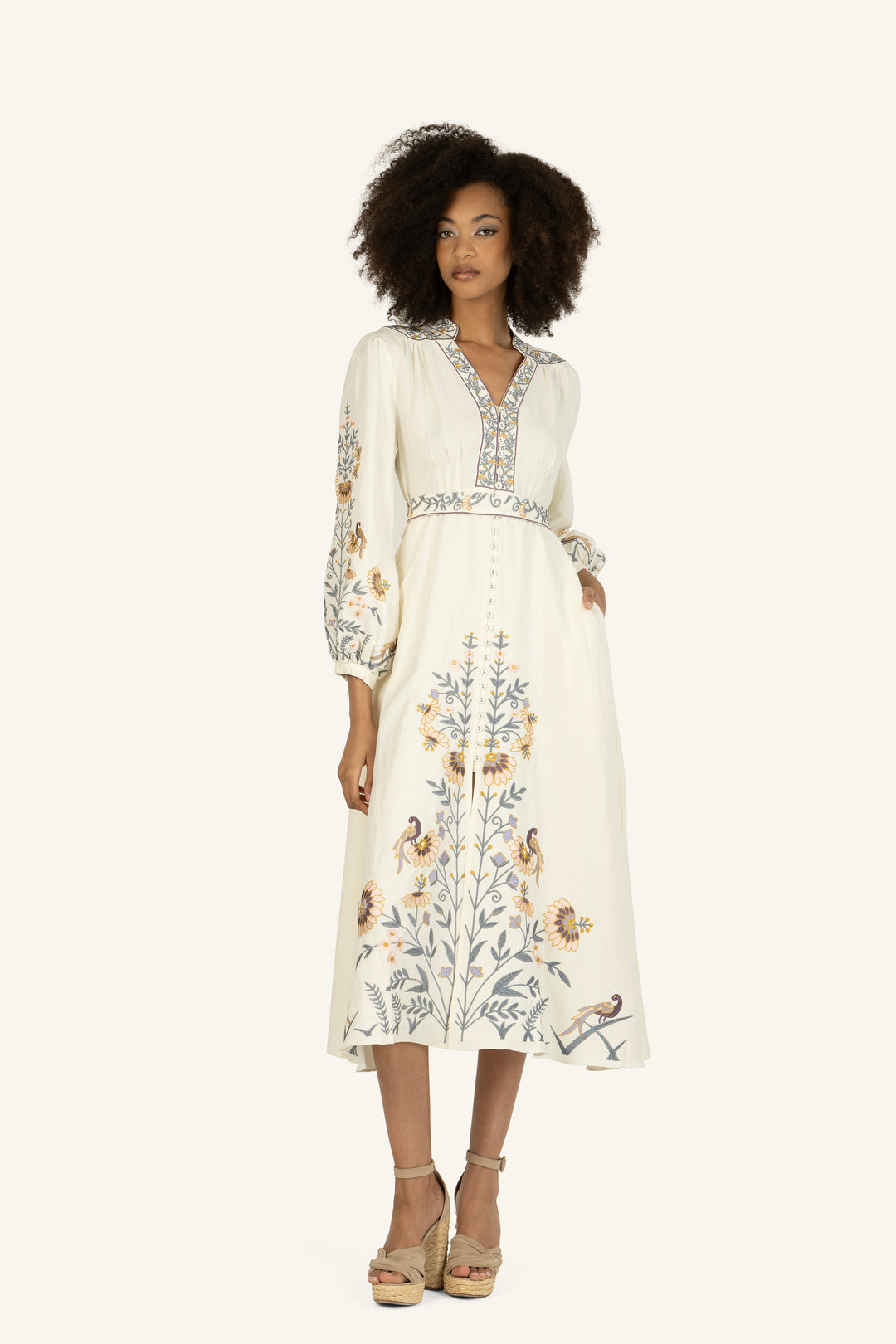 Della Dress - Silk Linen with Embroidery