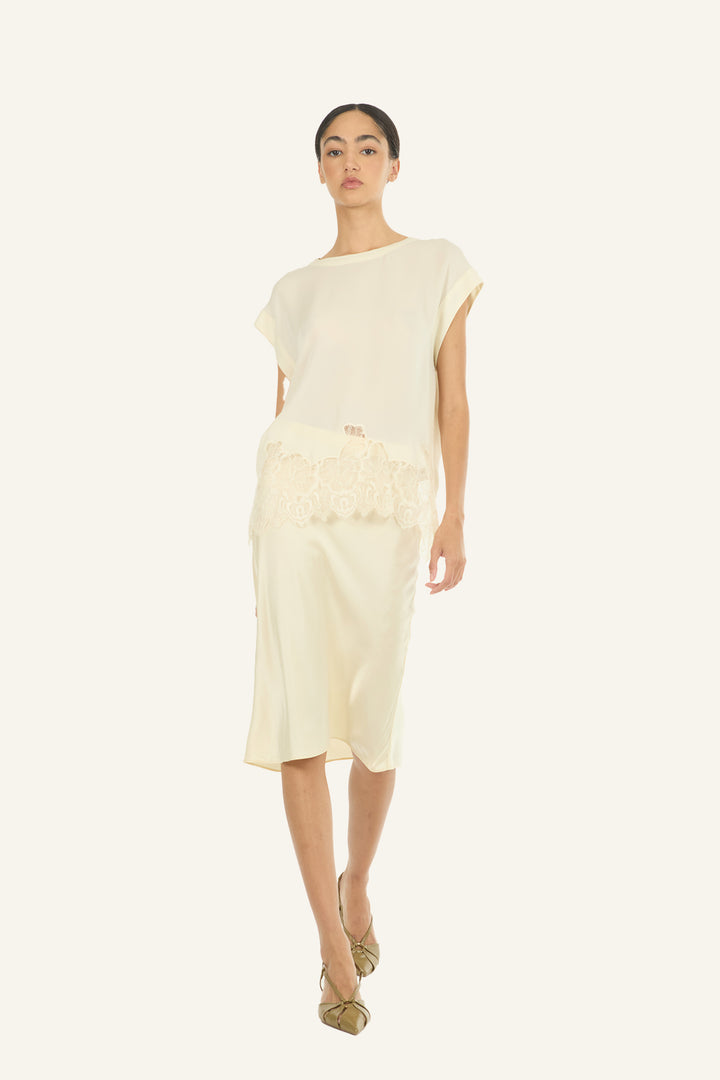 Evrin Top - Butter Creme - 100% Organic Silk Crepe Georgette with Lace