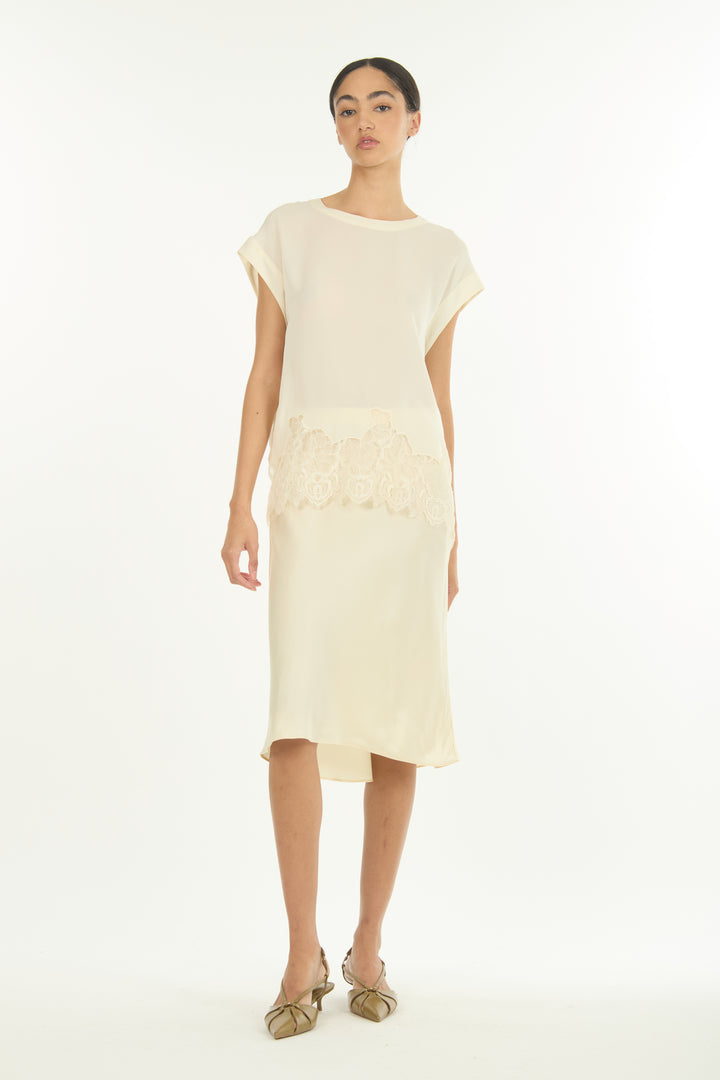 Evrin Top - Butter Creme - 100% Organic Silk Crepe Georgette with Lace