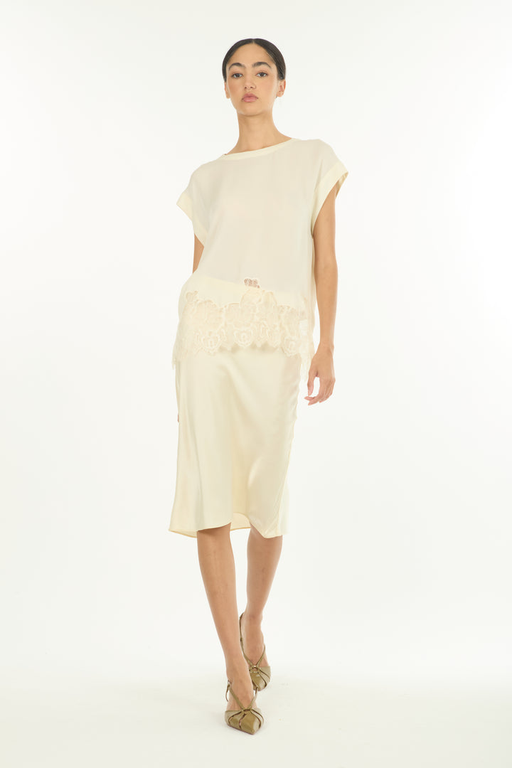 Evrin Top - Butter Creme - 100% Organic Silk Crepe Georgette with Lace