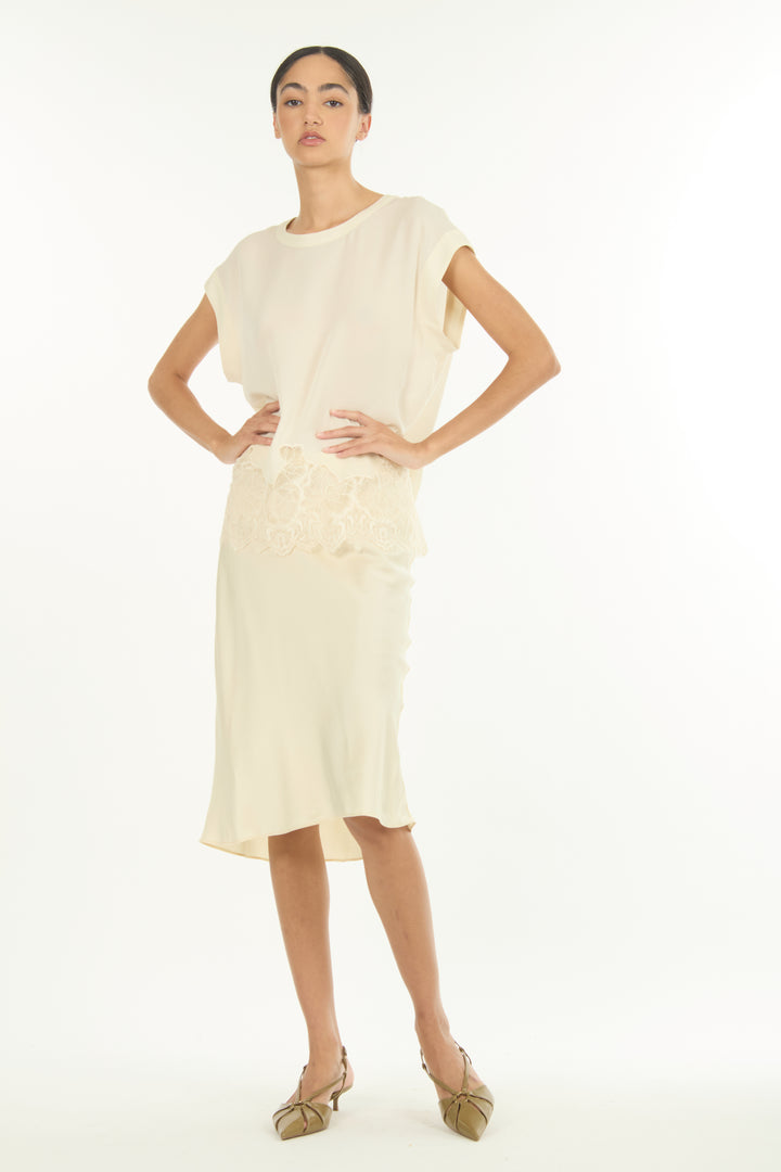 Evrin Top - Butter Creme - 100% Organic Silk Crepe Georgette with Lace