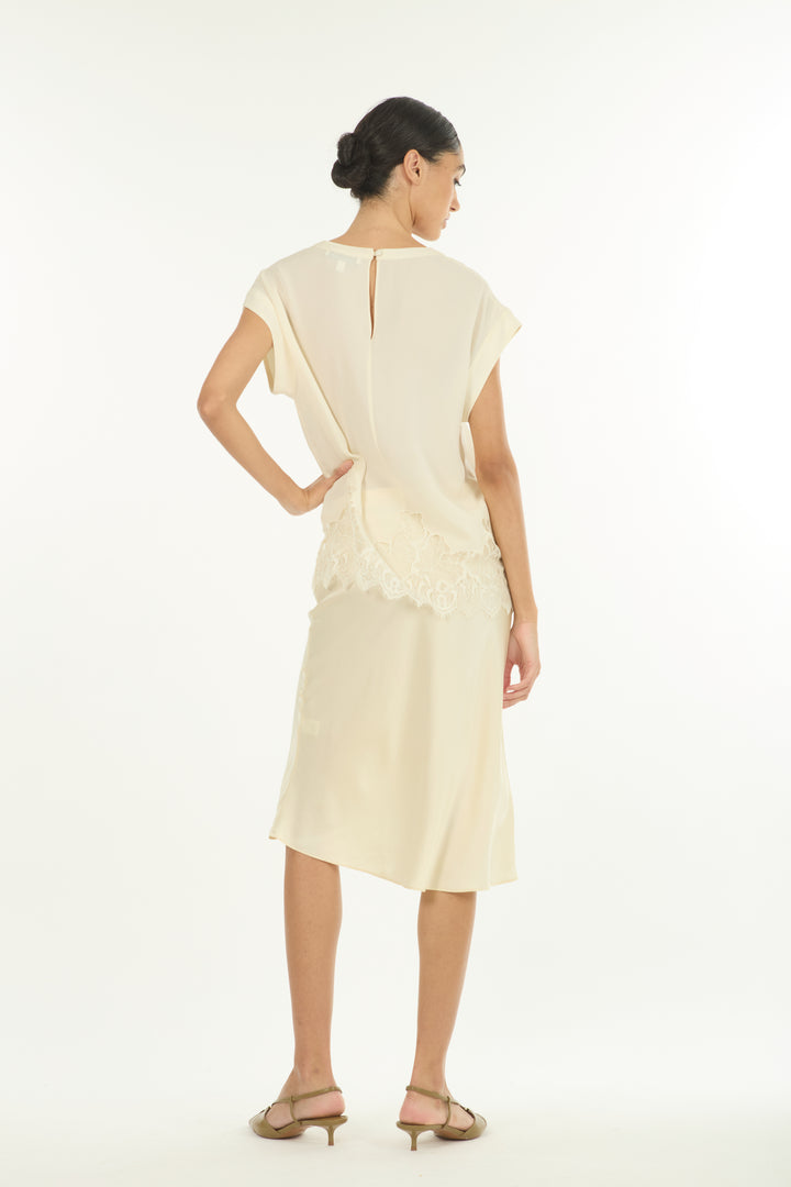 Evrin Top - Butter Creme - 100% Organic Silk Crepe Georgette with Lace