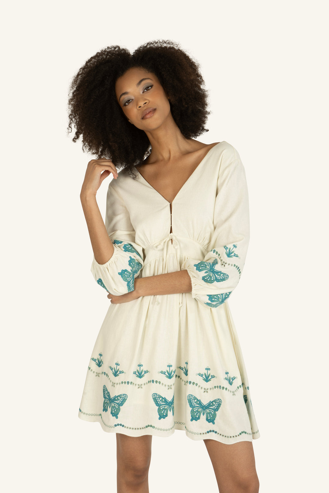 Gia Dress - Linen Blend with Embroidery