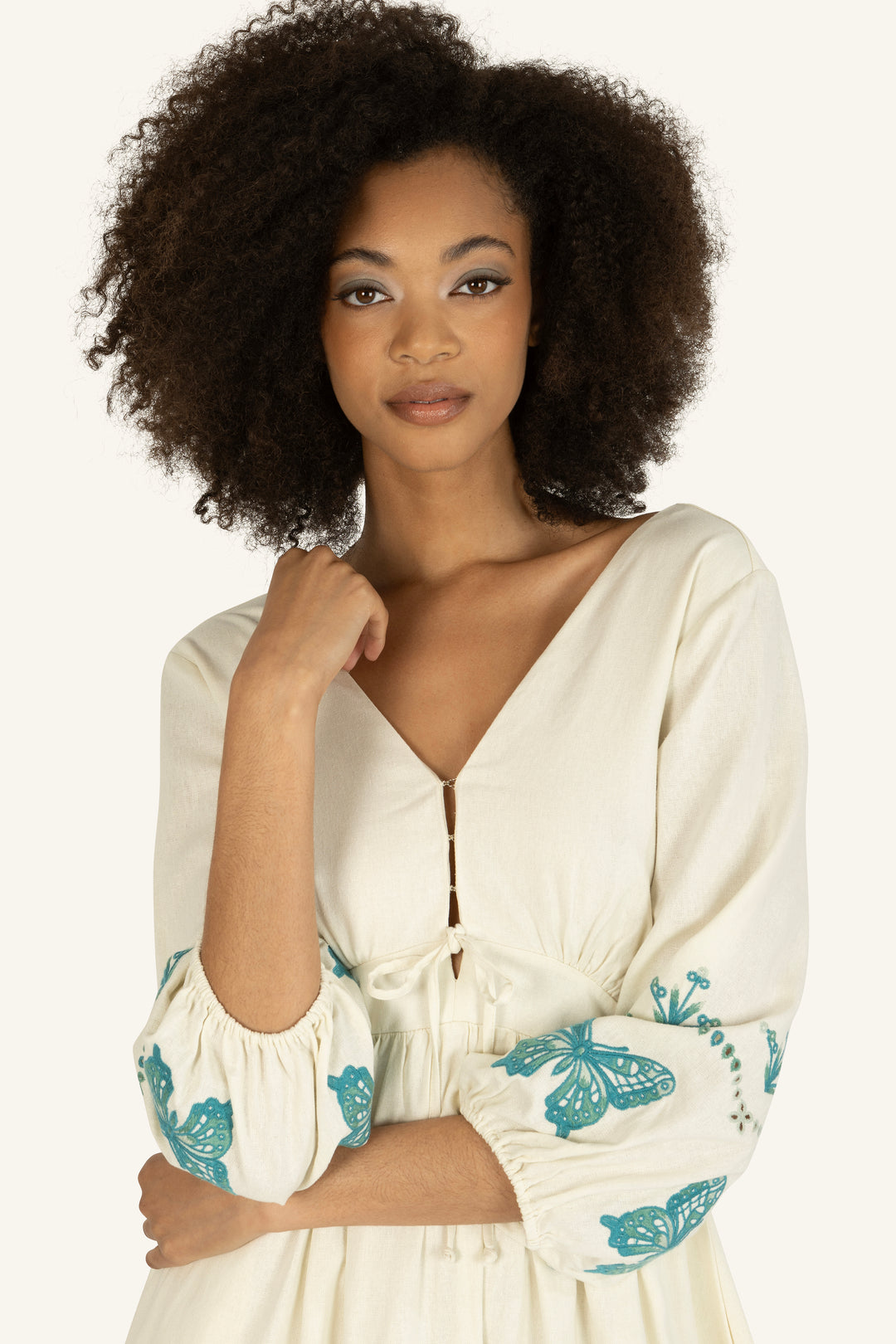Gia Dress - Linen Blend with Embroidery