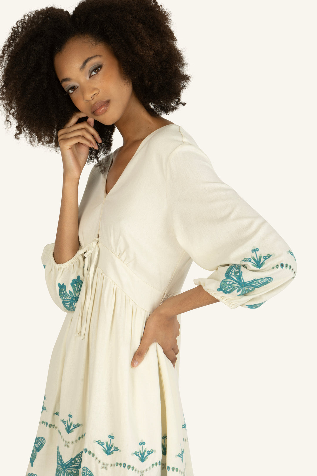 Gia Dress - Linen Blend with Embroidery