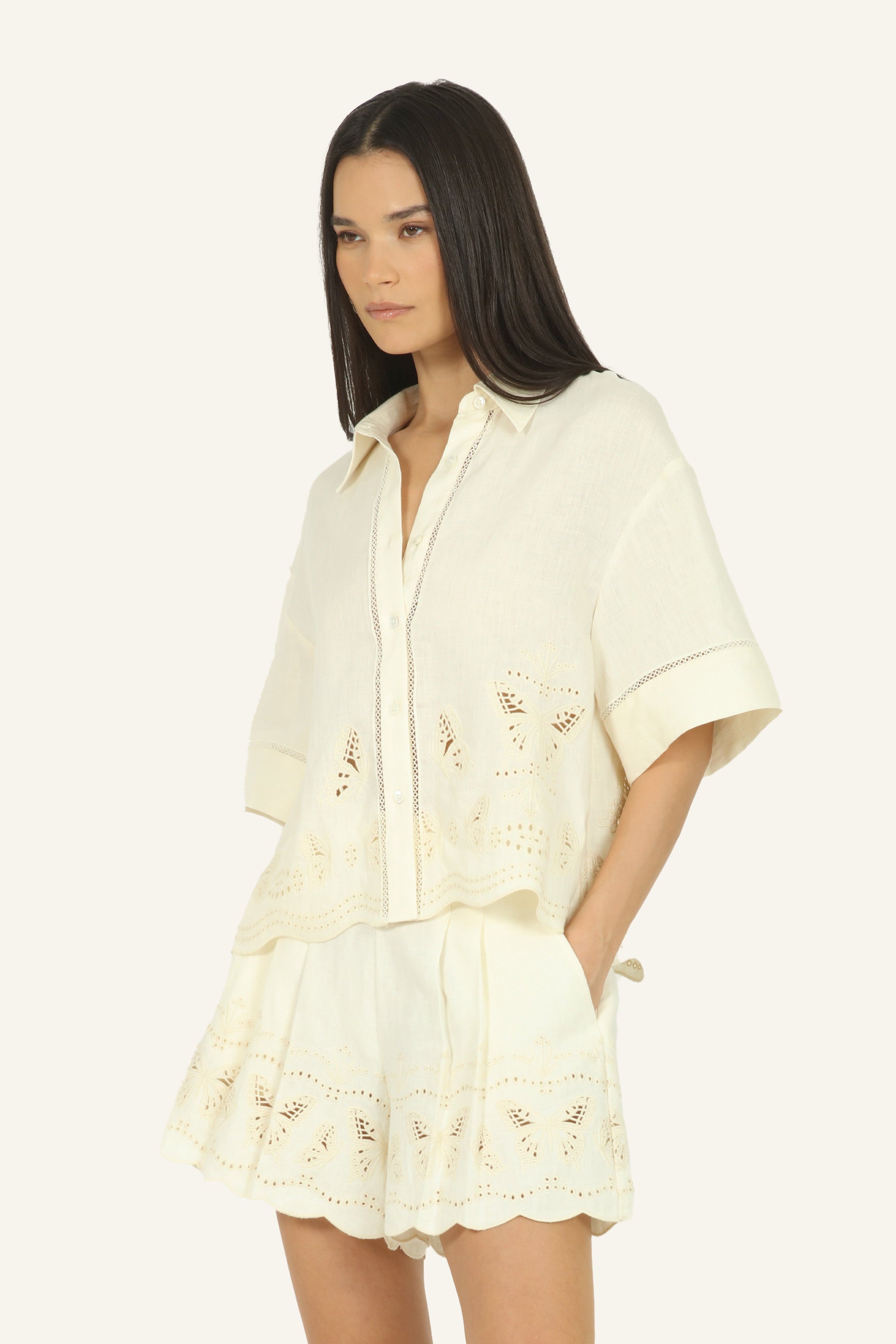 Julie Shorts - Cotton Linen with Embroidery – SECRET MISSION BOUTIQUE