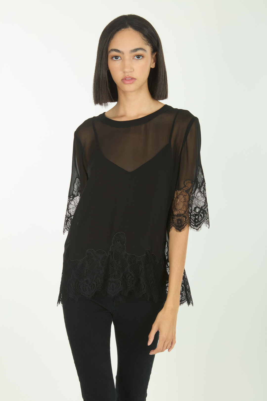 Linnea Top - 100% Organic Silk Crepe Georgette with Lace