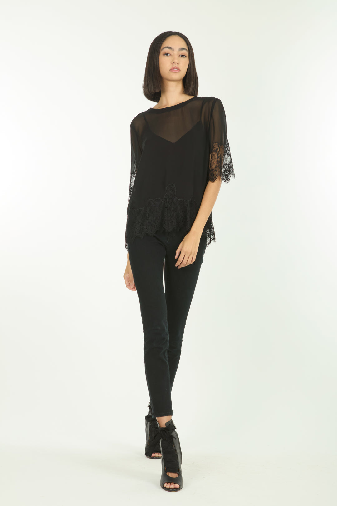 Linnea Top - 100% Organic Silk Crepe Georgette with Lace