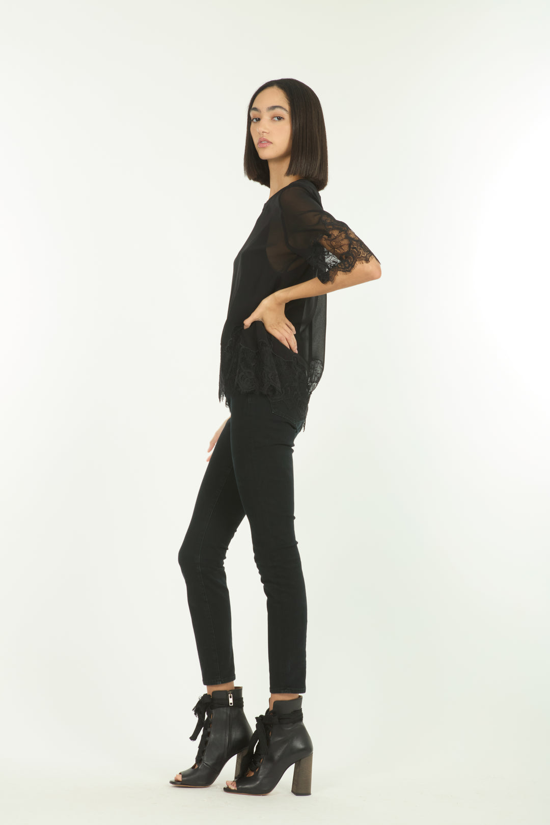 Linnea Top - 100% Organic Silk Crepe Georgette with Lace