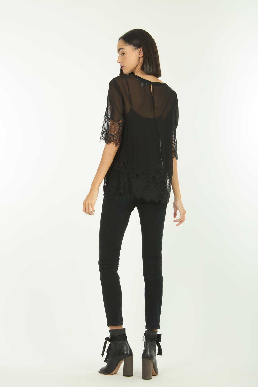 Linnea Top - 100% Organic Silk Crepe Georgette with Lace