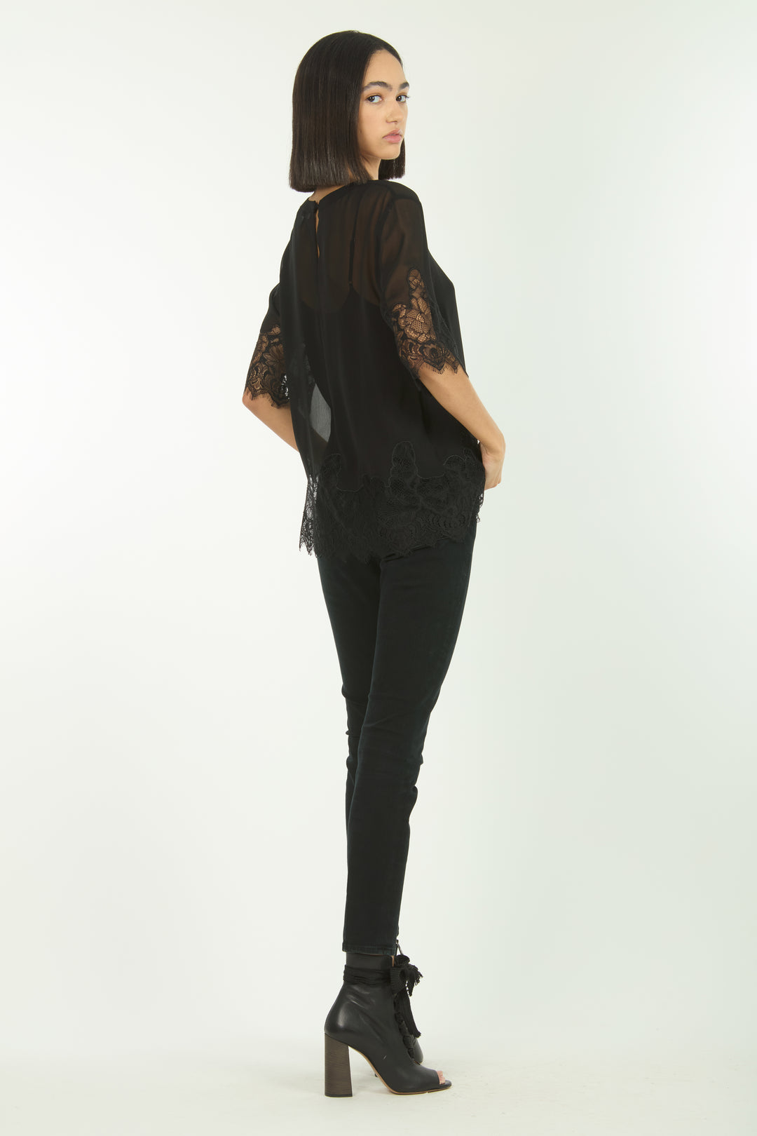 Linnea Top - 100% Organic Silk Crepe Georgette with Lace