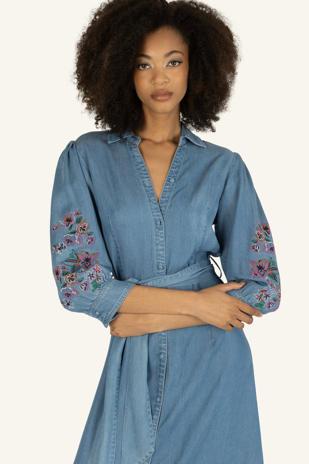 Lynn Dress - Tencel with Flower Embroidery