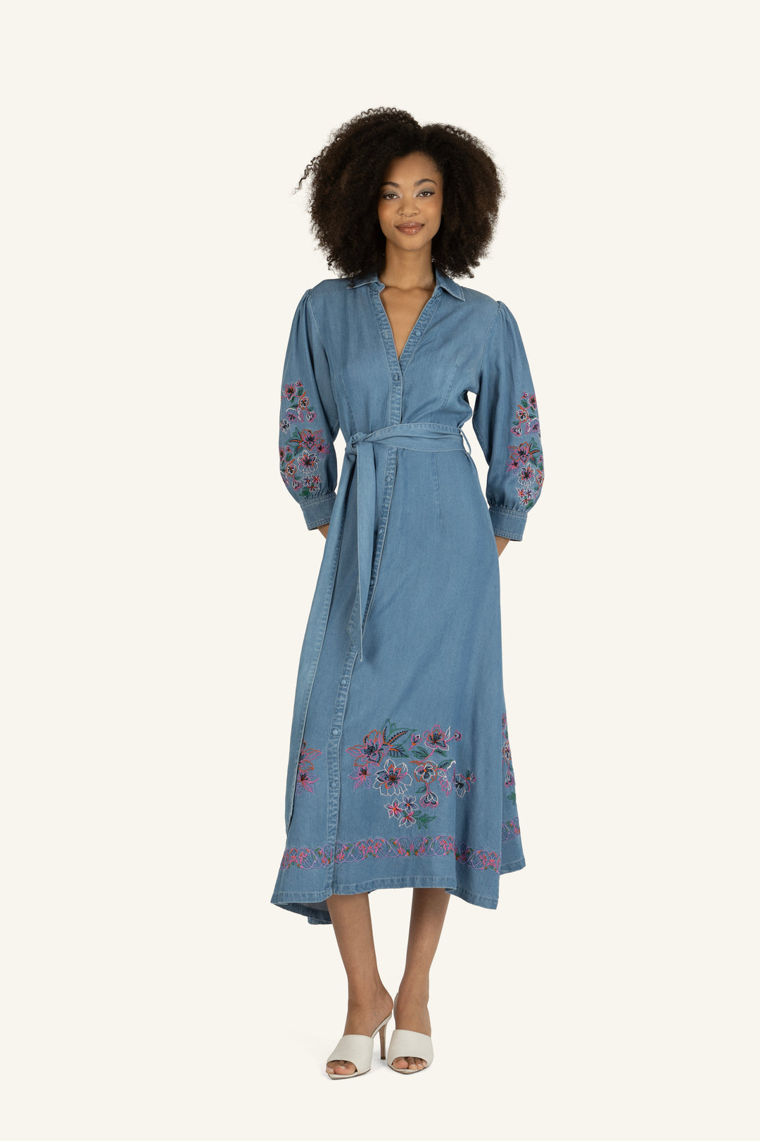 Lynn Dress - Tencel with Flower Embroidery