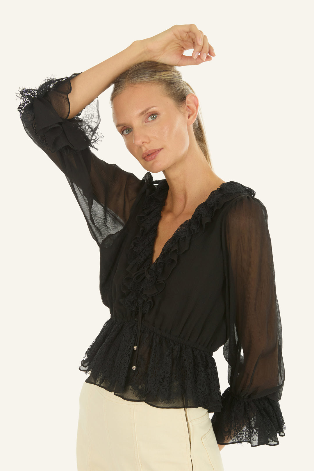 Milana Top - 100% Organic Silk Chiffon with Lace
