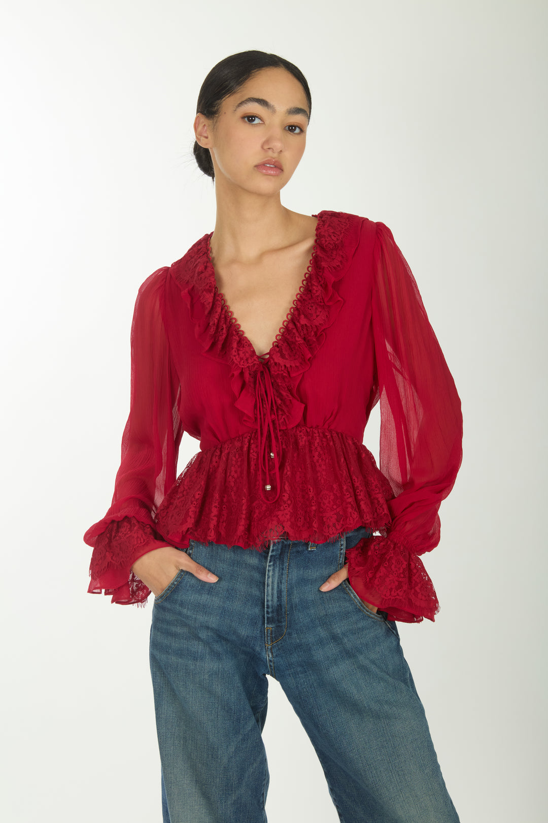 Milana Top - 100% Organic Silk Chiffon with Lace