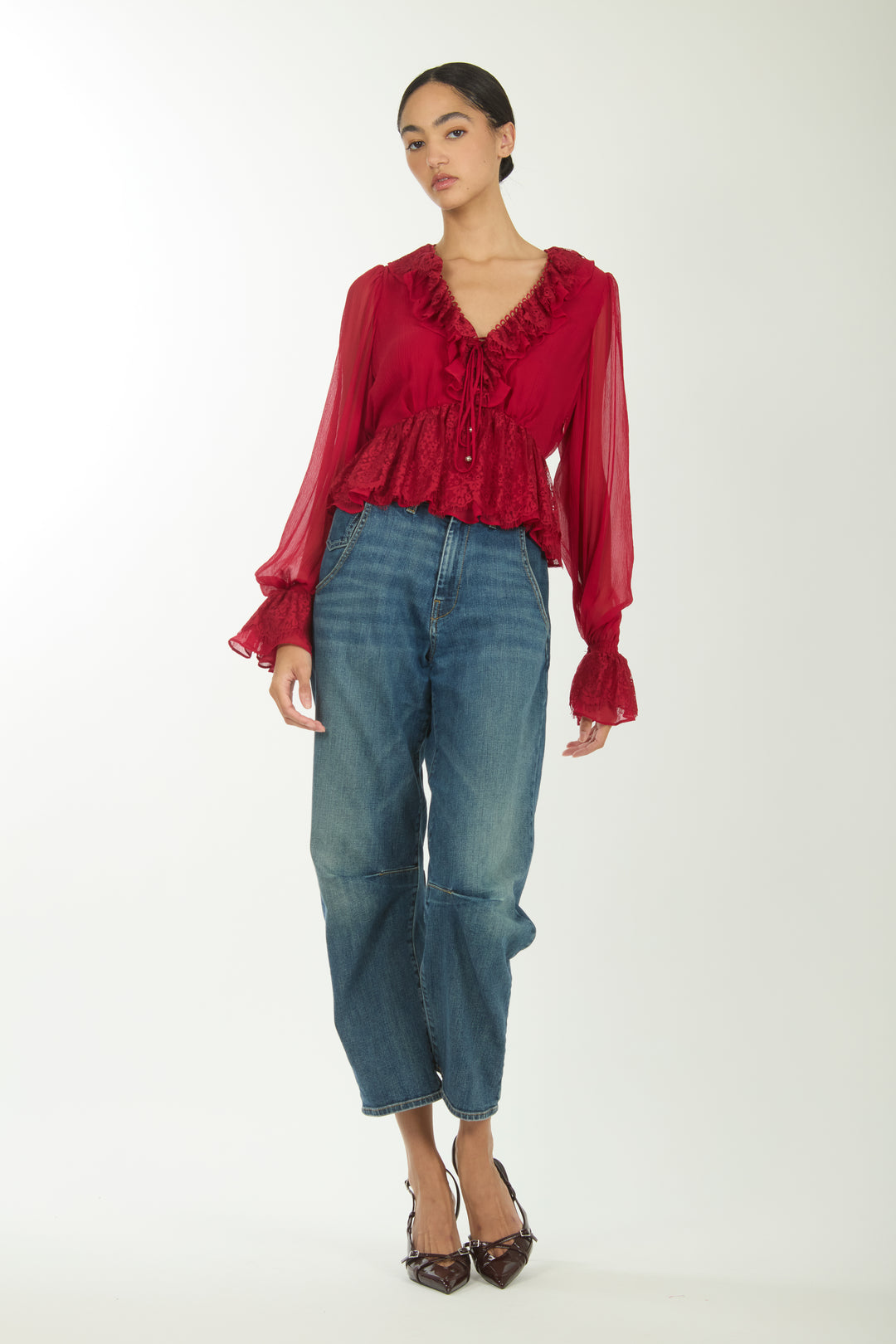 Milana Top - 100% Organic Silk Chiffon with Lace