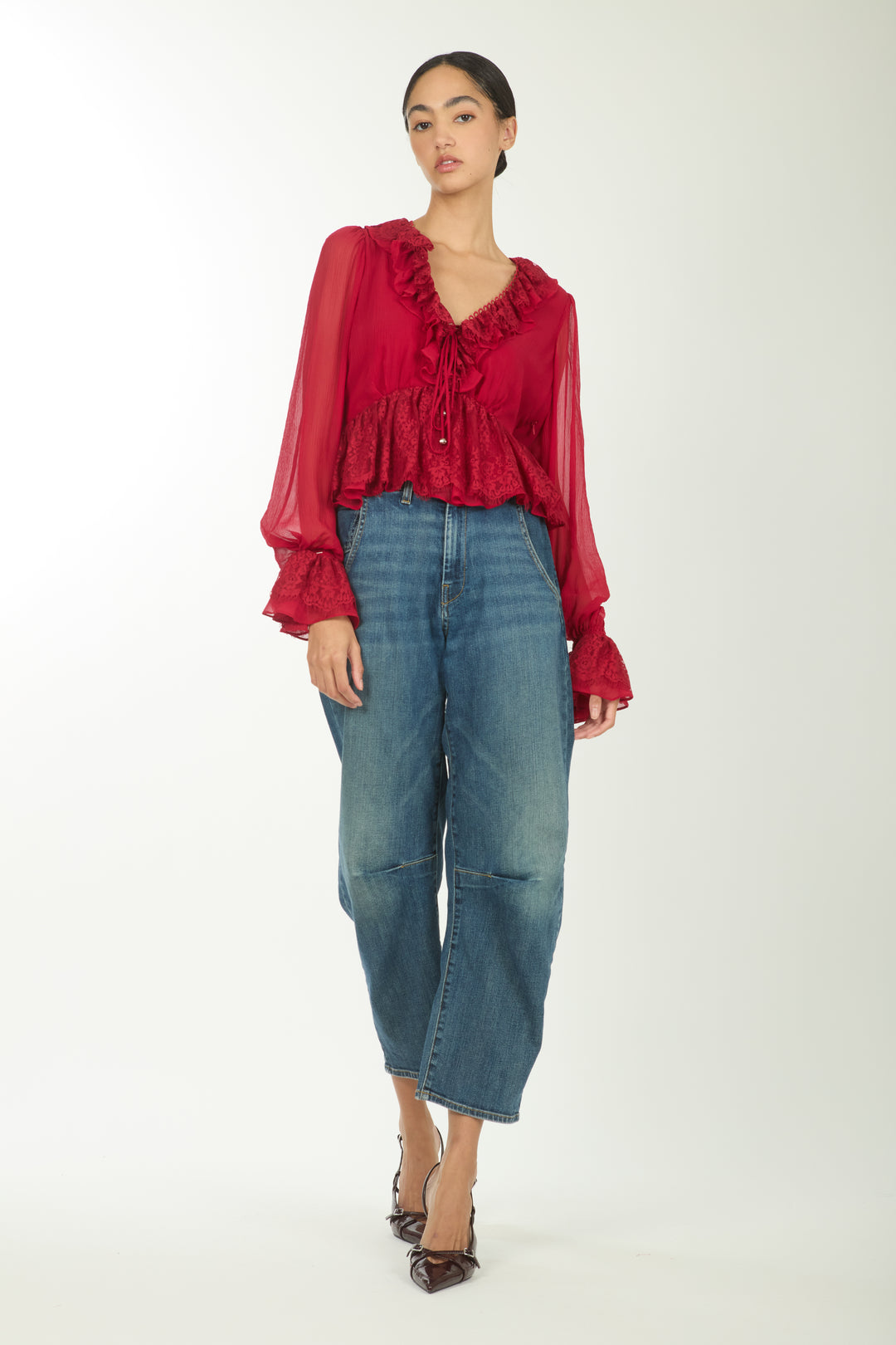 Milana Top - 100% Organic Silk Chiffon with Lace