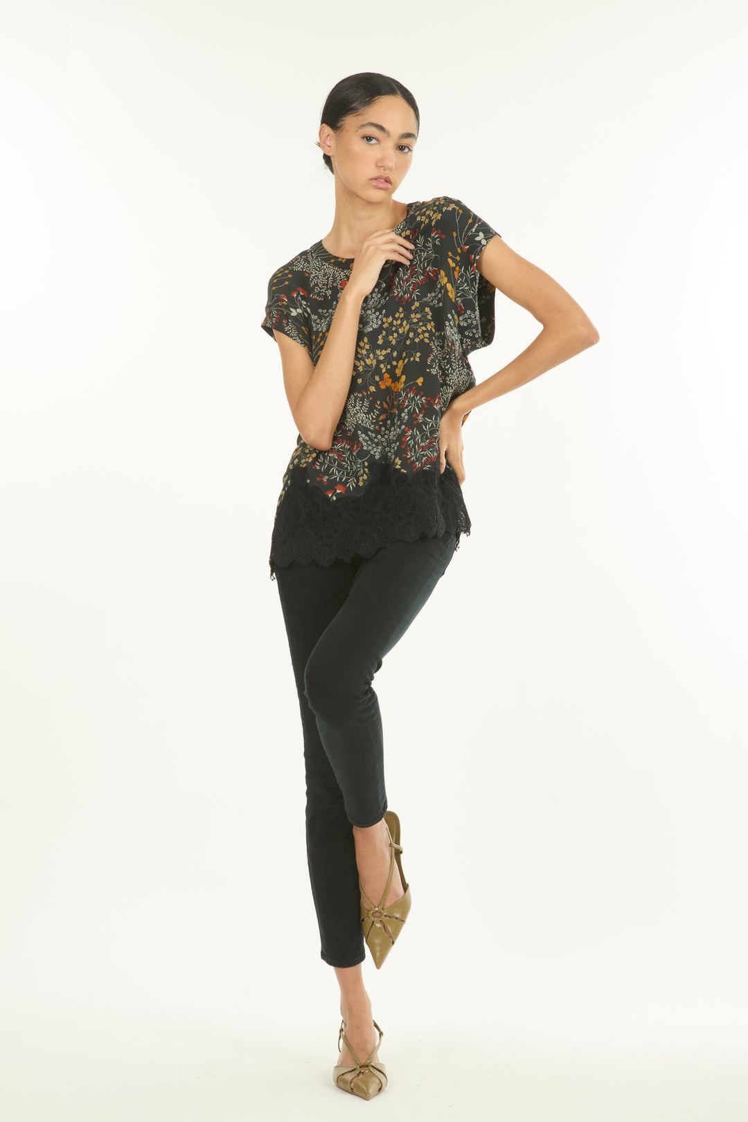 Nalani Top - Silk Double Georgette with Lace