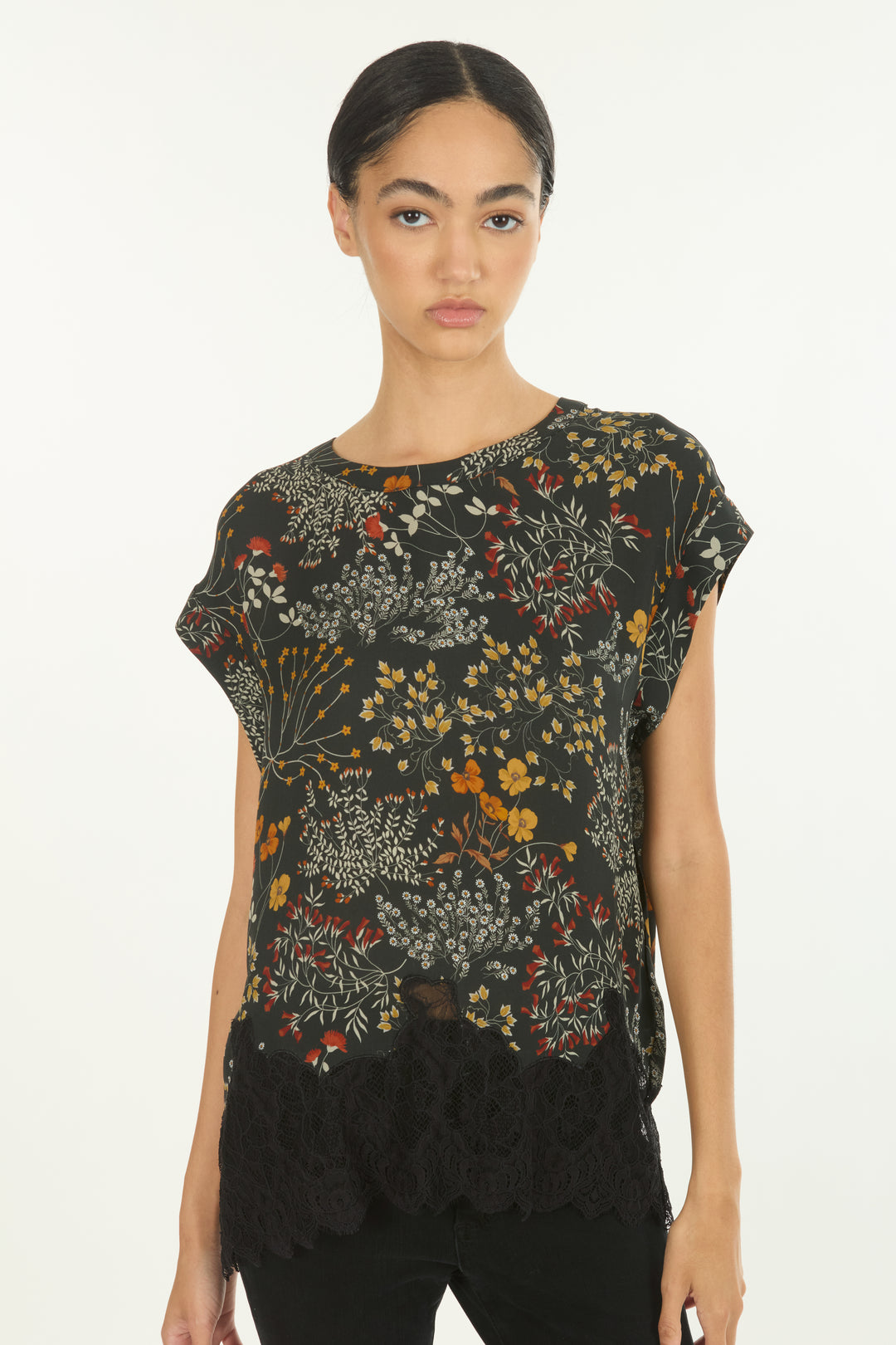 Nalani Top - Silk Double Georgette with Lace