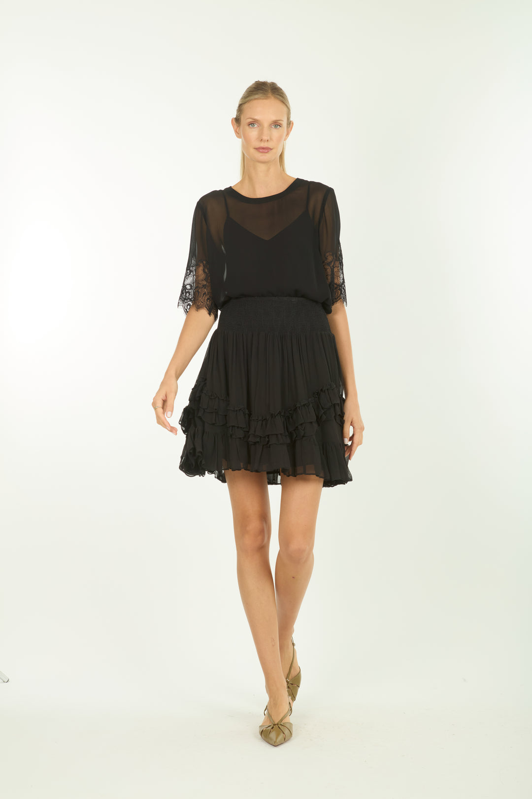 Nilou Skirt - 100% Organic Silk Chiffon with Lace